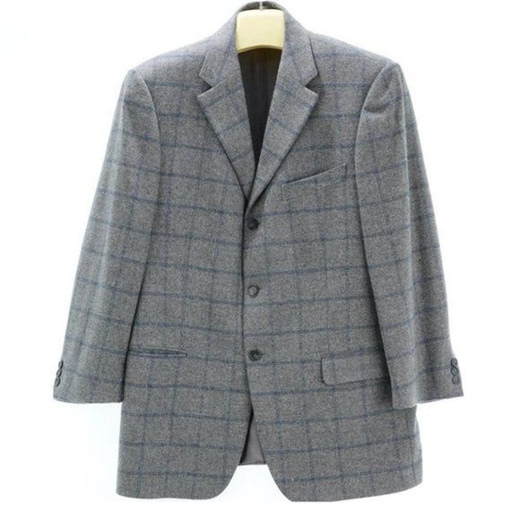 ERMENEGILDO ZEGNA Grey & Navy Checkered Blazer